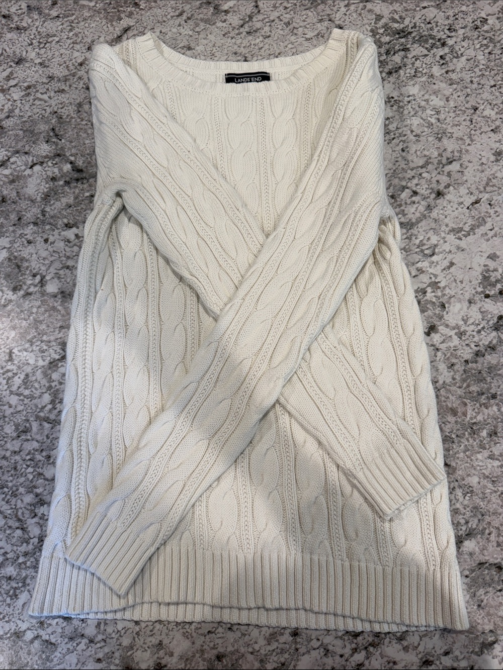 Lands' End Cream Cable-Knit Crewneck Sweater